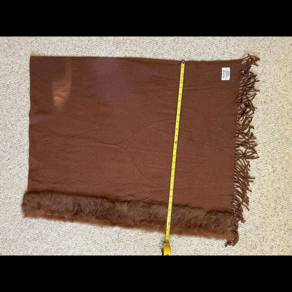Blue Pacific Wool‎ Viscose Blend Brown Scarf w/Squirrel Fur Feels Like Cashmere